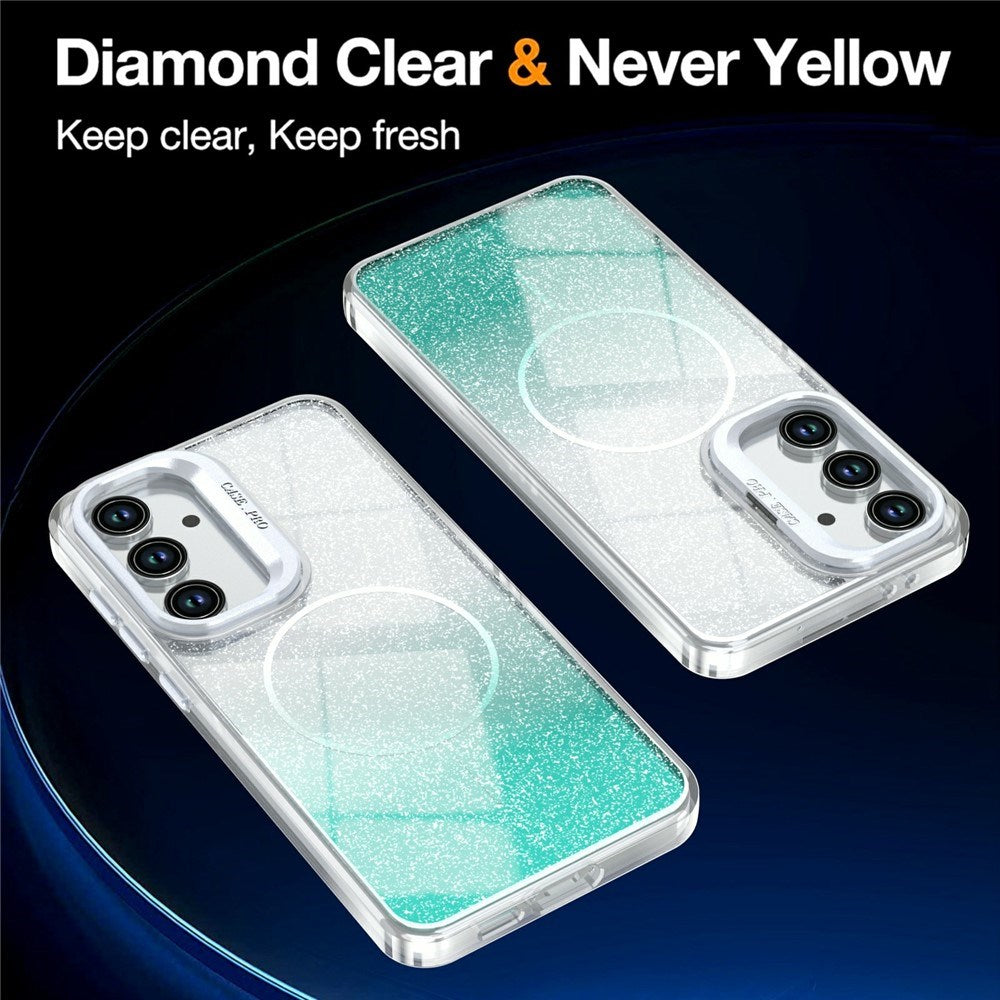 Samsung Galaxy S26 FE EIDERWOOD Hybrid Skal med Glitter & Kamera-Kickstand - Genomskinlig / Grön