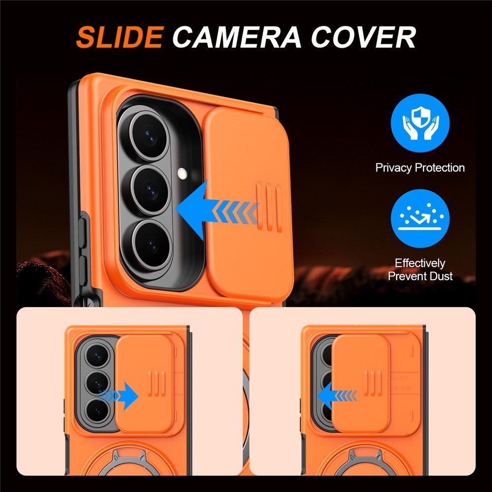 Samsung Galaxy Z Fold8 Ultra / Fold7 EIDERWOOD Hybrid Skal med 360° Roterbart Stativ & Kameraskydd - MagSafe Kompatibel - Orange