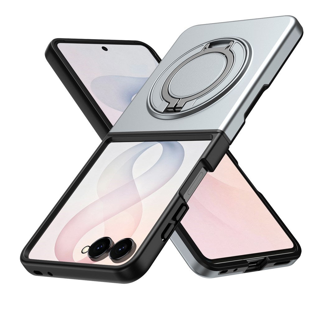 Samsung Galaxy Z Flip8 EIDERWOOD Hybrid Skal med 360° Roterbart Stativ - Grå