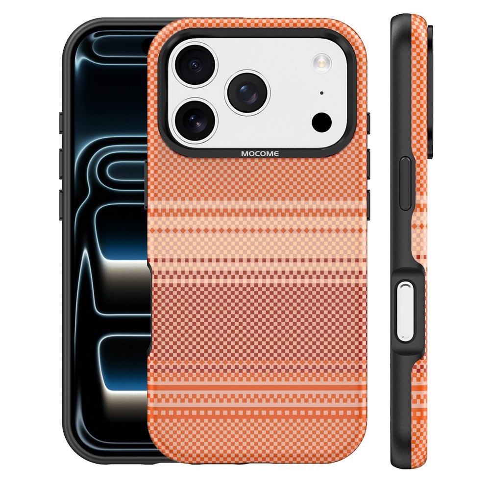 iPhone 18 Pro EIDERWOOD Skal med Mönstrad Konstläder Baksida – MagSafe Kompatibel - Orange