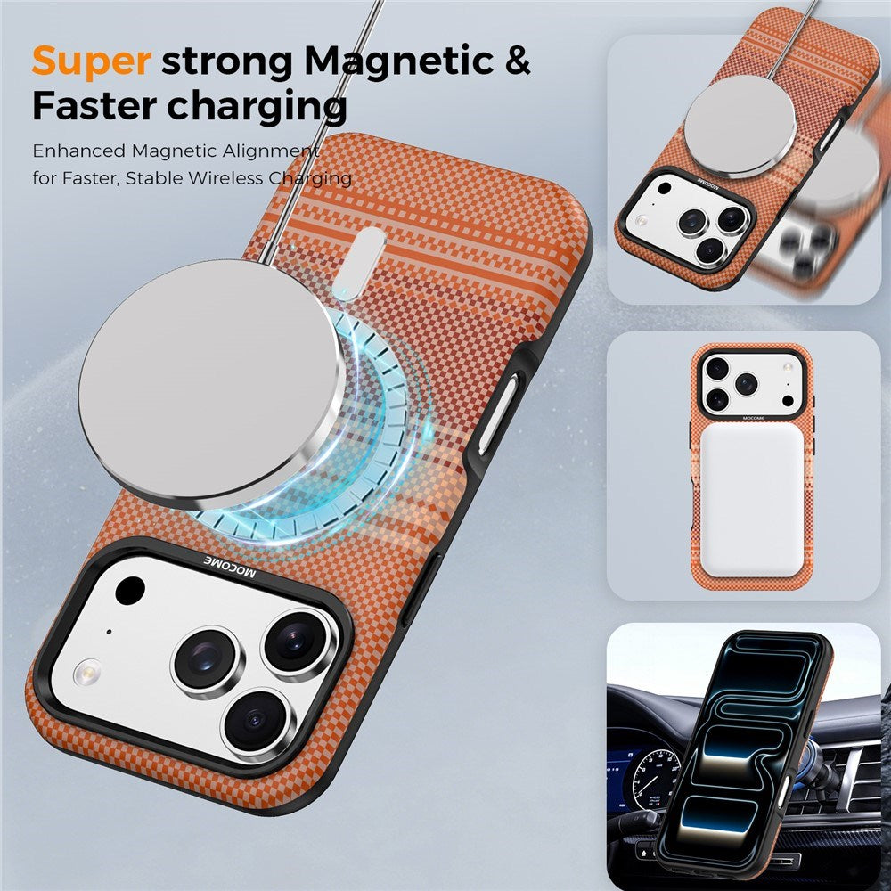 iPhone 18 Pro EIDERWOOD Skal med Mönstrad Konstläder Baksida – MagSafe Kompatibel - Orange