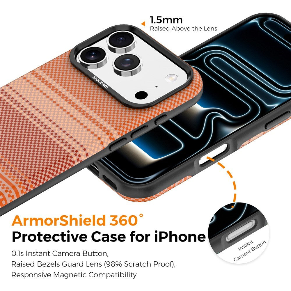 iPhone 18 Pro EIDERWOOD Skal med Mönstrad Konstläder Baksida – MagSafe Kompatibel - Orange