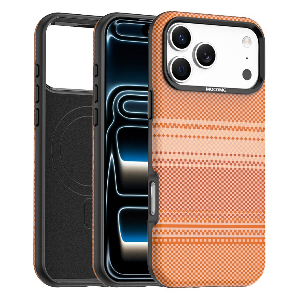 iPhone 18 Pro Max EIDERWOOD Skal med Mönstrad Konstläder Baksida – MagSafe Kompatibel - Orange