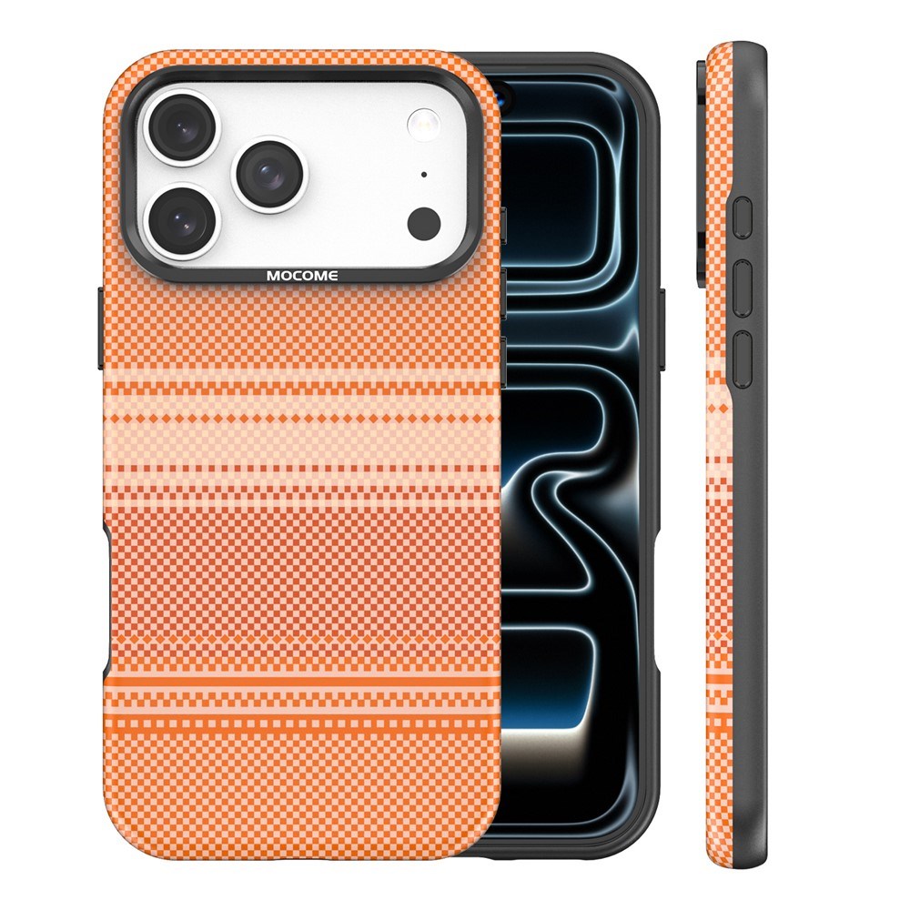 iPhone 18 Pro Max EIDERWOOD Skal med Mönstrad Konstläder Baksida – MagSafe Kompatibel - Orange