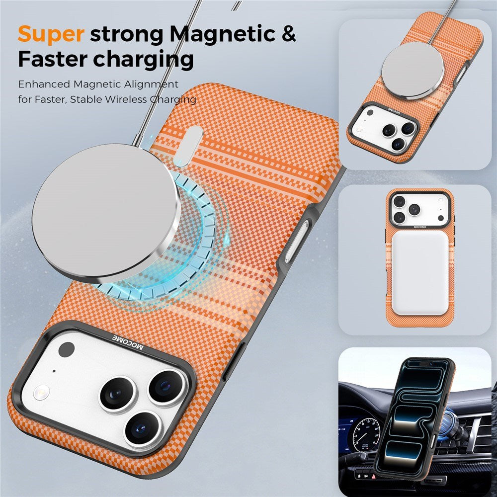 iPhone 18 Pro Max EIDERWOOD Skal med Mönstrad Konstläder Baksida – MagSafe Kompatibel - Orange