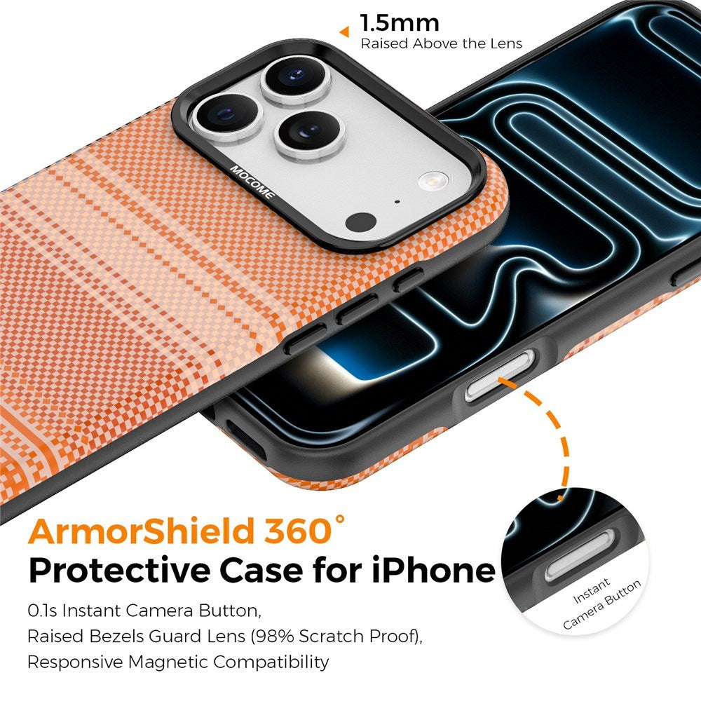 iPhone 18 Pro Max EIDERWOOD Skal med Mönstrad Konstläder Baksida – MagSafe Kompatibel - Orange