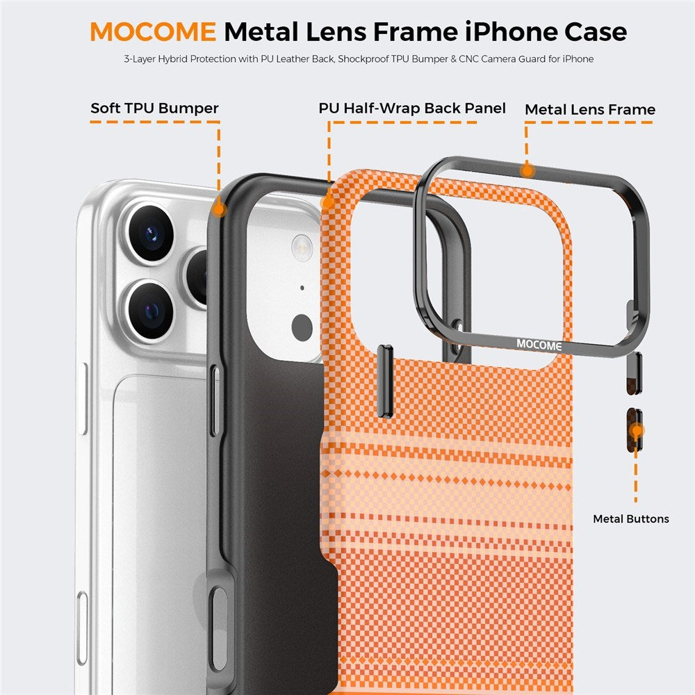 iPhone 18 Pro Max EIDERWOOD Skal med Mönstrad Konstläder Baksida – MagSafe Kompatibel - Orange