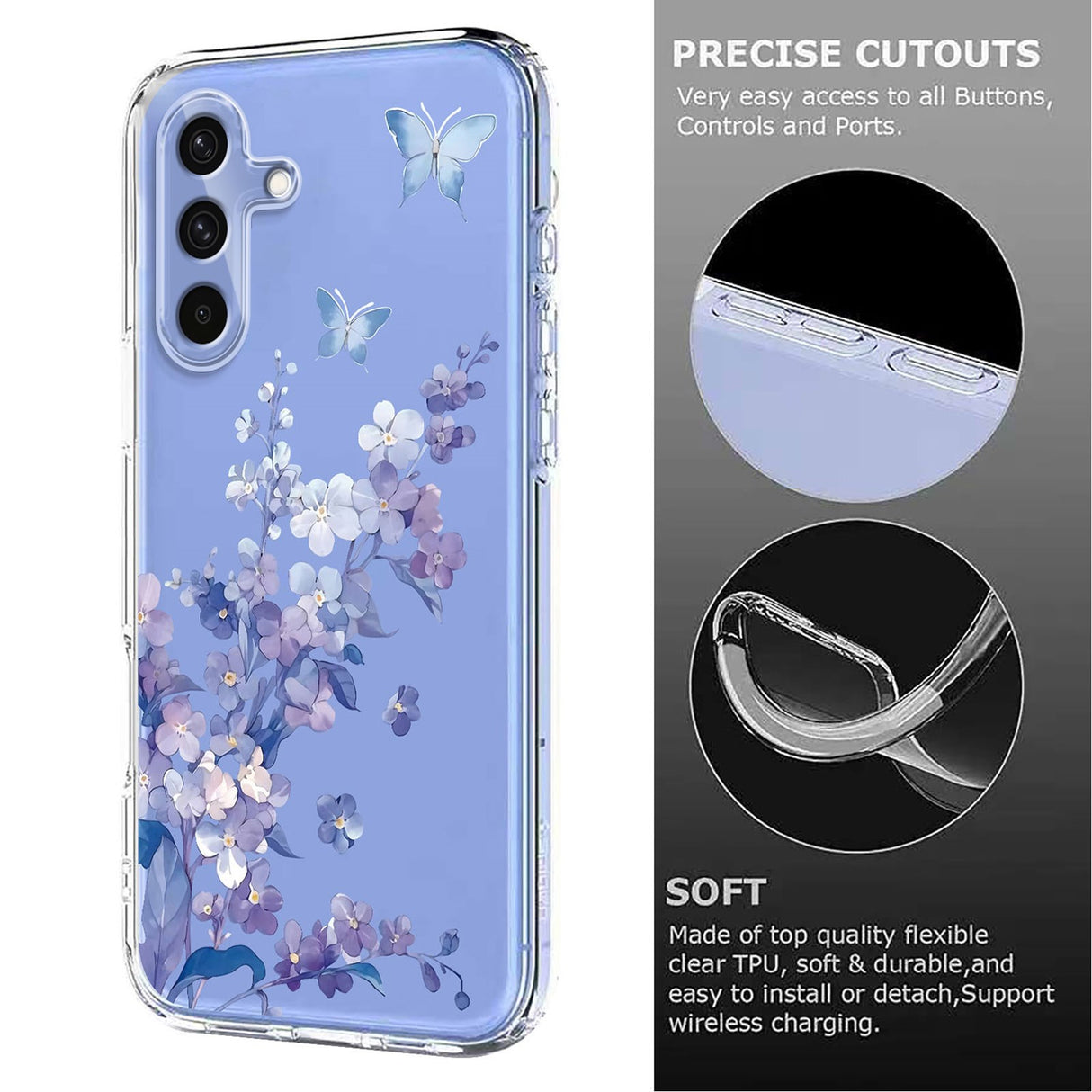 Samsung Galaxy S26 FE EIDERWOOD Flexibelt Plast Skal med Blommotiv - Transparent / Violer