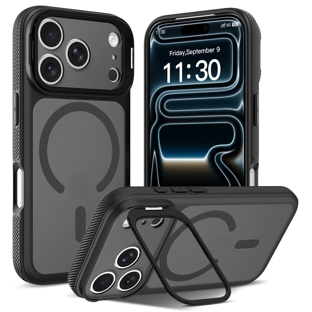 iPhone 18 Pro Max / 17 Pro Max Hybrid Plast Skal m. Stötdämpande Kanter & Kickstand - MagSafe Kompatibel - Svart