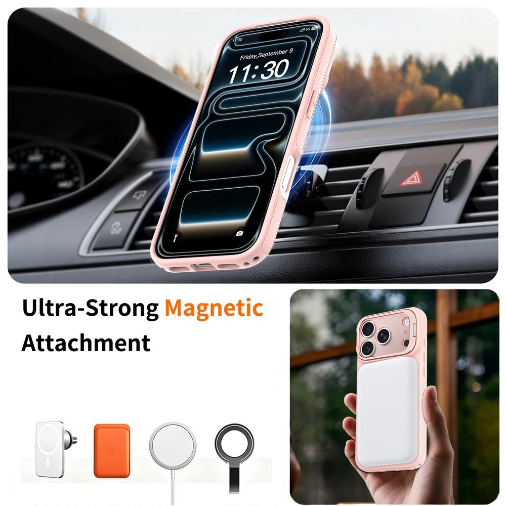 iPhone 18 Pro Max / 17 Pro Max Hybrid Plast Skal m. Stötdämpande Kanter & Kickstand - MagSafe Kompatibel - Rosa