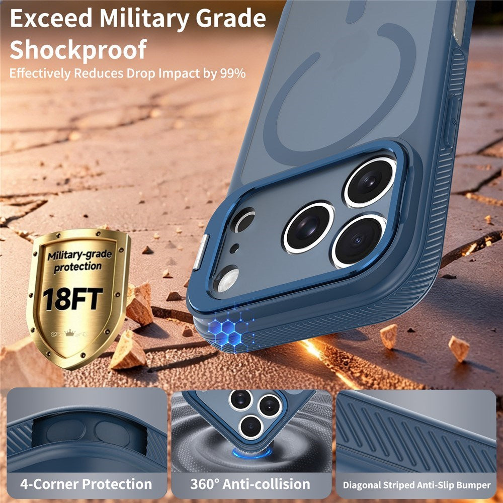 iPhone 18 Pro Max / 17 Pro Max Hybrid Plast Skal m. Stötdämpande Kanter & Kickstand - MagSafe Kompatibel - Blå