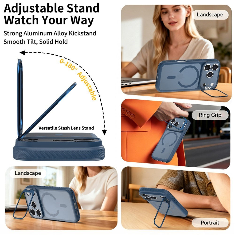 iPhone 18 Pro / 17 Pro Hybrid Plast Skal m. Stötdämpande Kanter & Kickstand - MagSafe Kompatibel - Blå
