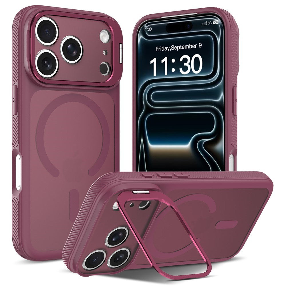 iPhone 18 Pro / 17 Pro Hybrid Plast Skal m. Stötdämpande Kanter & Kickstand - MagSafe Kompatibel - Röd