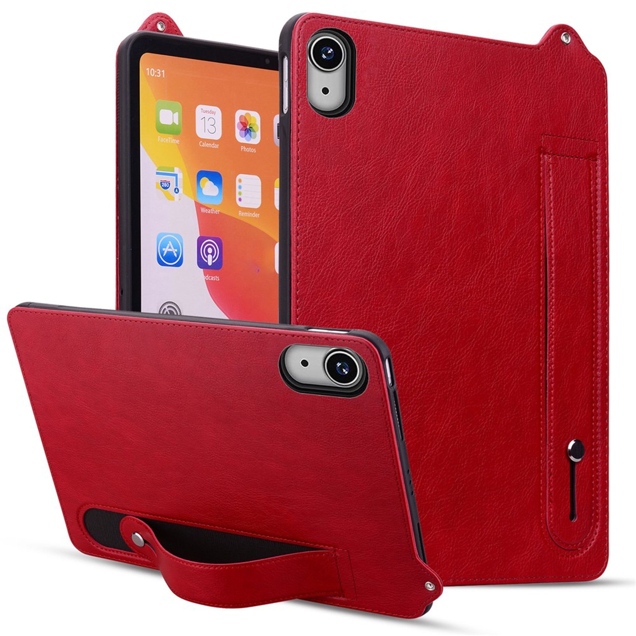 iPad Mini (2026) 8. Gen. EIDERWOOD Konstläder Bakside Skal m. Rem Kickstand - Röd