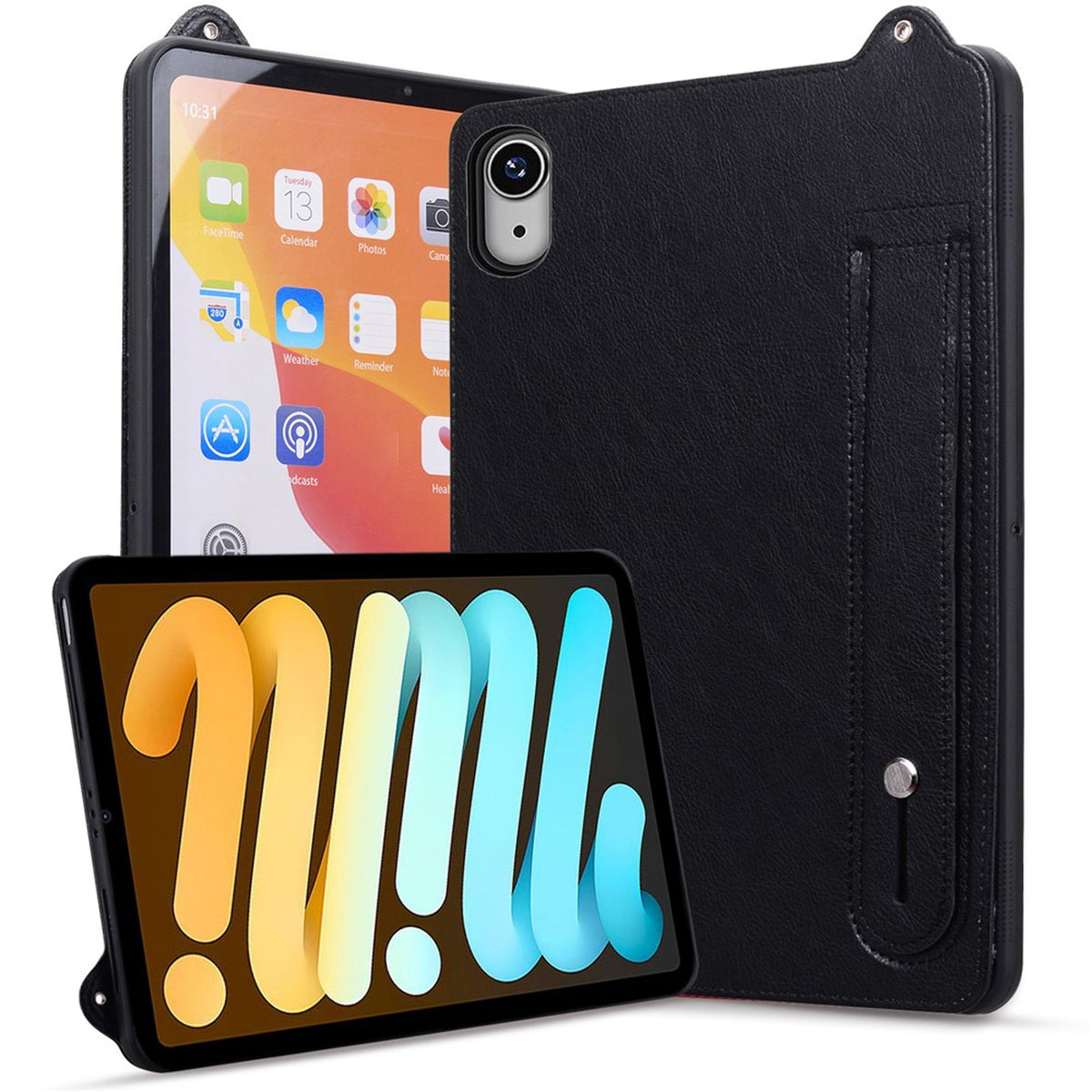 iPad Mini (2026) 8. Gen. EIDERWOOD Konstläder Bakside Skal m. Rem Kickstand - Svart