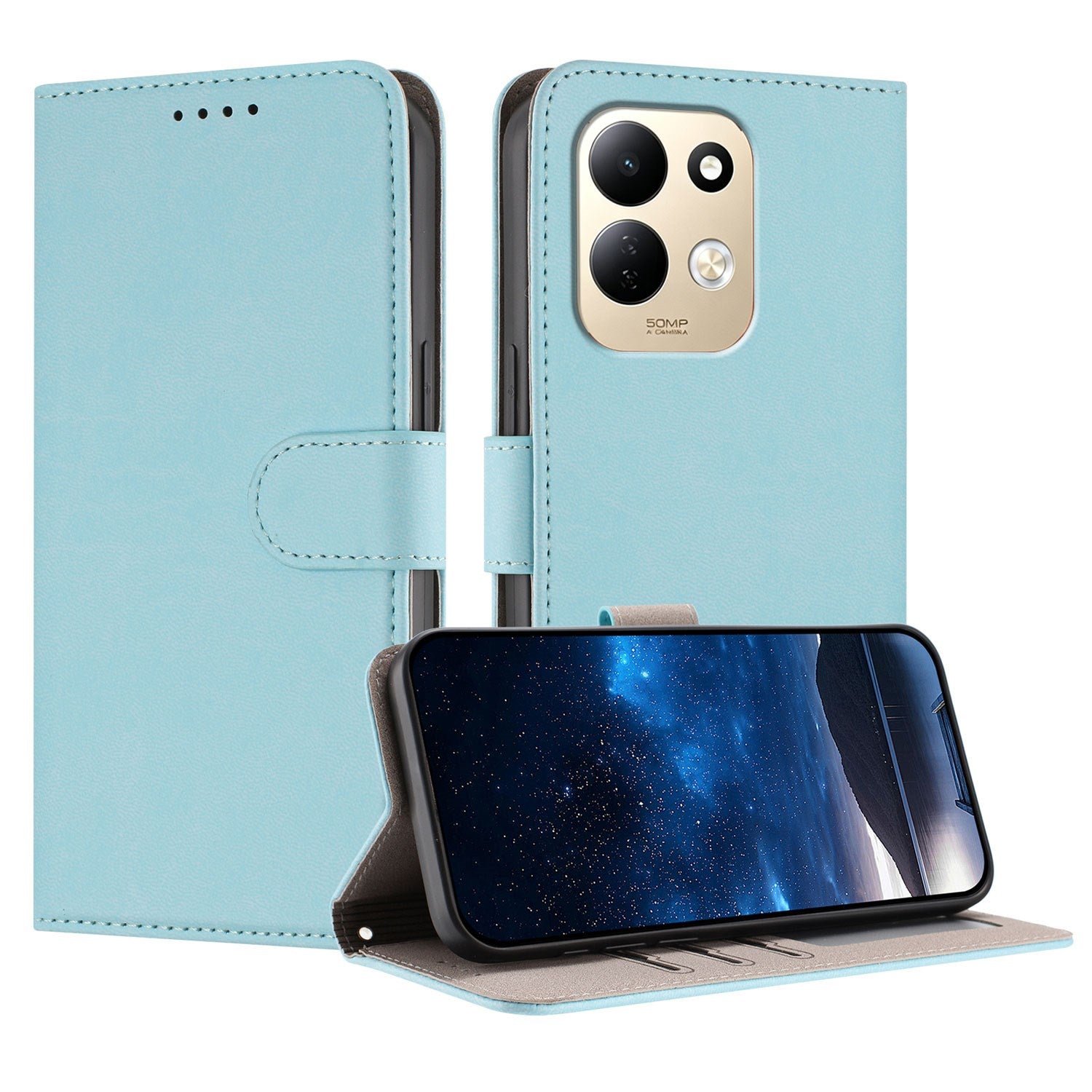Xiaomi Redmi 17 (5G) / (4G) EIDERWOOD Fodral i Konstläder med Stativfunktion och Korthållare - Ljusblå