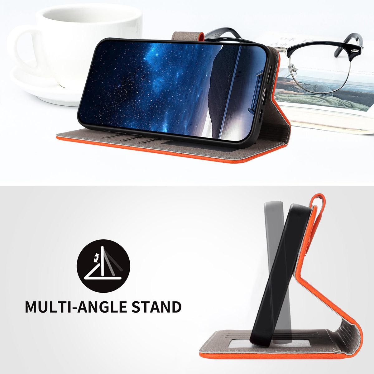 Xiaomi Redmi 17 (5G) / (4G) EIDERWOOD Fodral i Konstläder med Stativfunktion och Korthållare - Orange