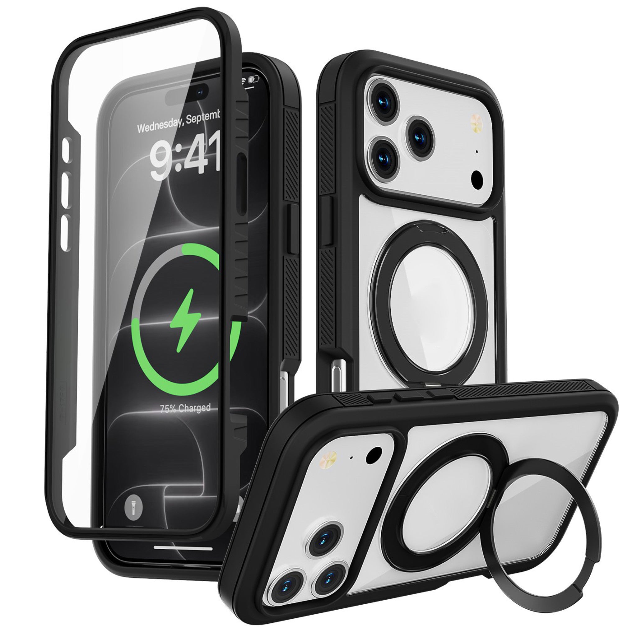 iPhone 18 Pro Max / 17 Pro Max EIDERWOOD Skal med Skärmskydd och Stativfunktion - MagSafe Kompatibel - Svart / Transparent