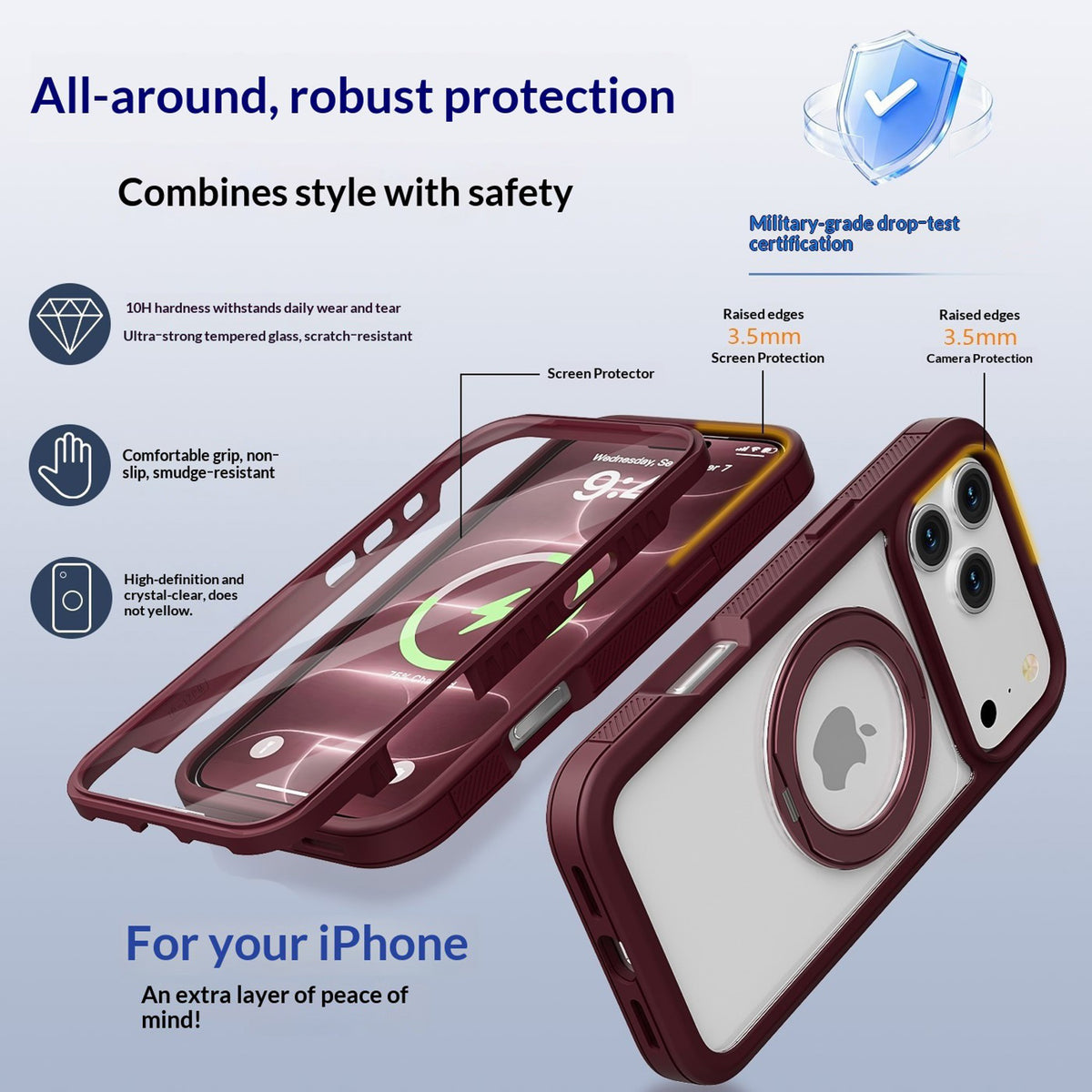 iPhone 18 Pro Max / 17 Pro Max EIDERWOOD Skal med Skärmskydd och Stativfunktion - MagSafe Kompatibel - Röd / Transparent