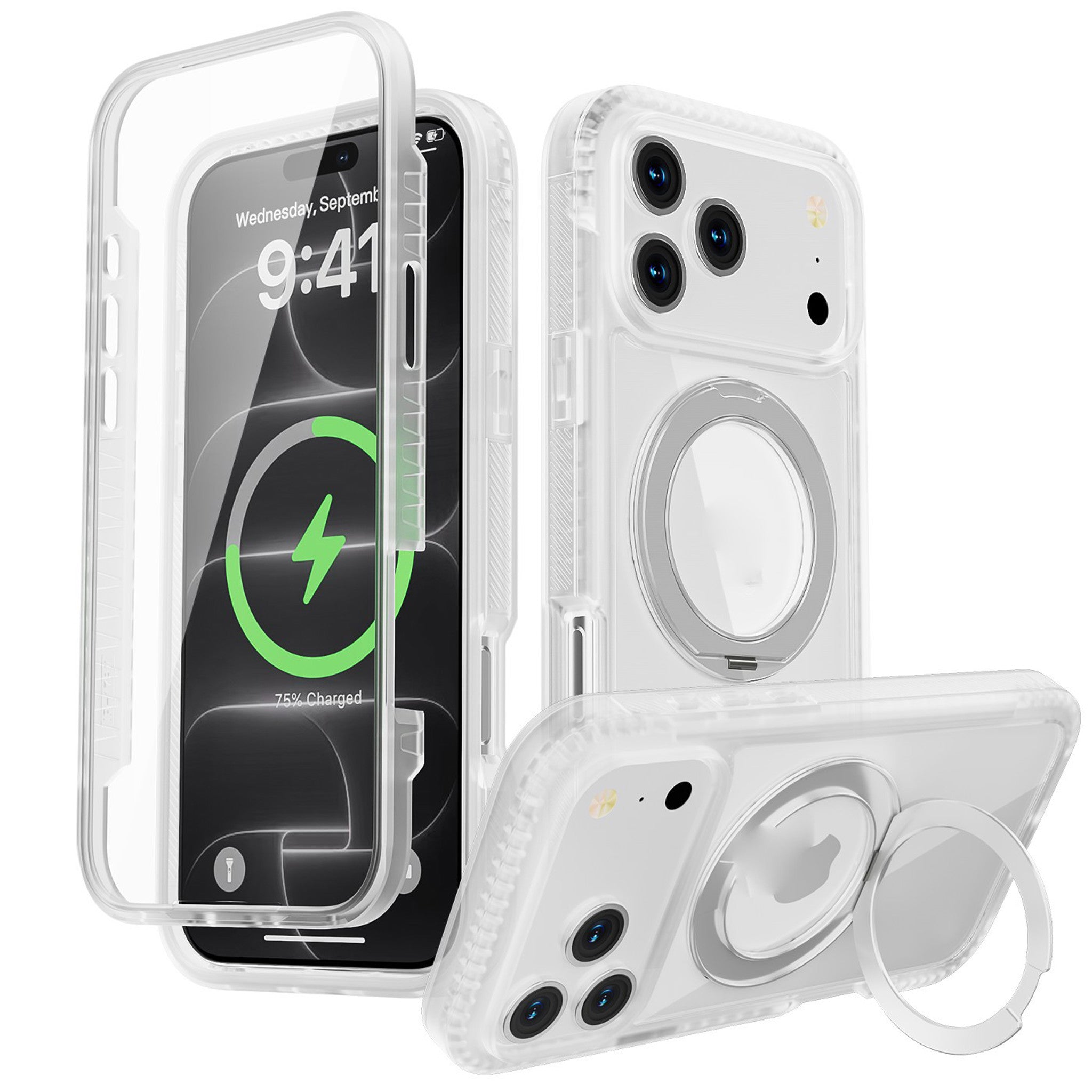 iPhone 18 Pro Max / 17 Pro Max EIDERWOOD Skal med Skärmskydd och Stativfunktion - MagSafe Kompatibel - Vit / Transparent