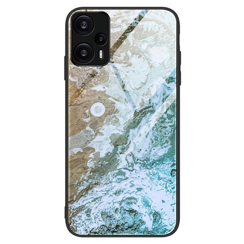 Xiaomi Poco F5 Skal med Glasbaksida - Blå Marmor Mönster