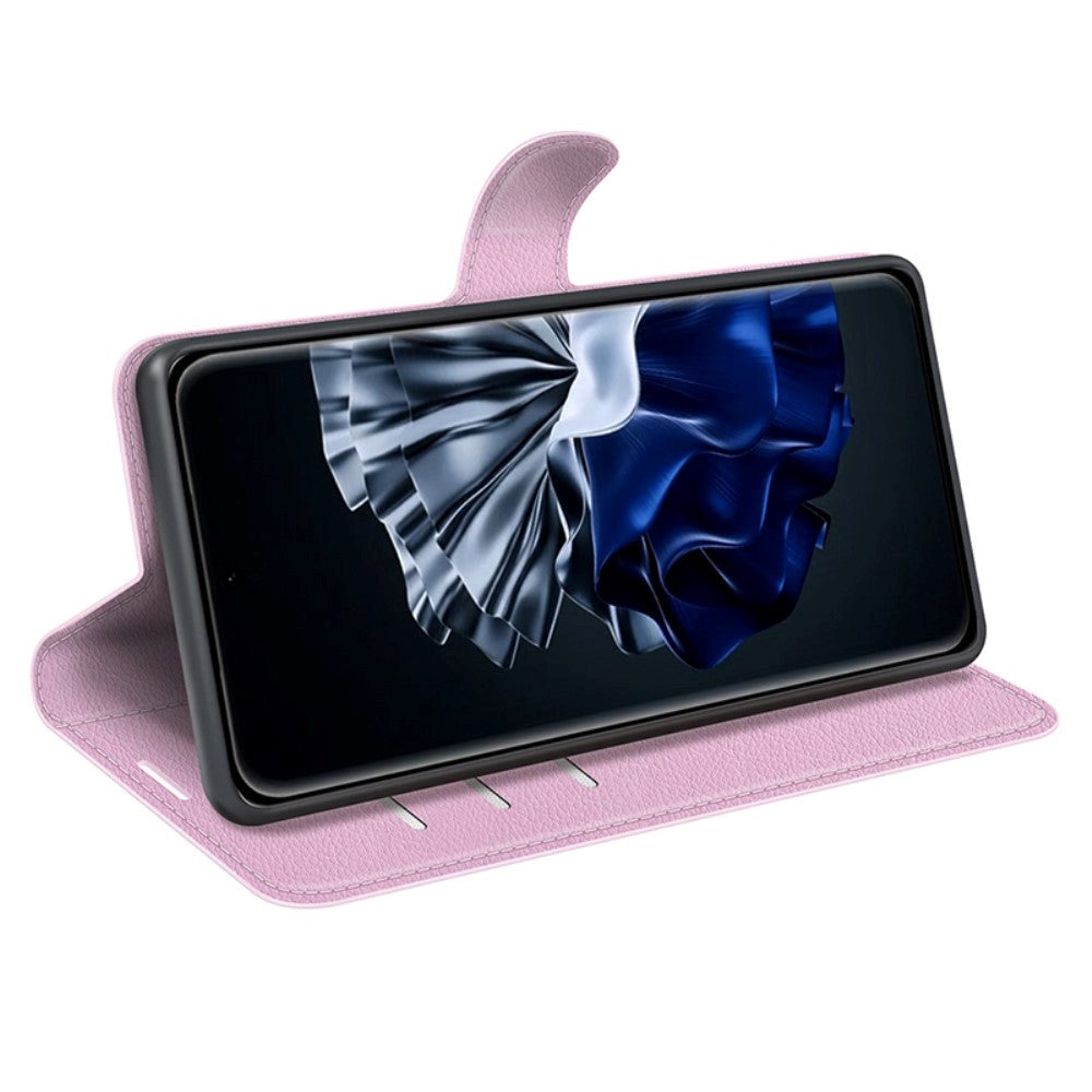 Huawei P60 Pro Litchi Läder Plånboksfodral - Rosa