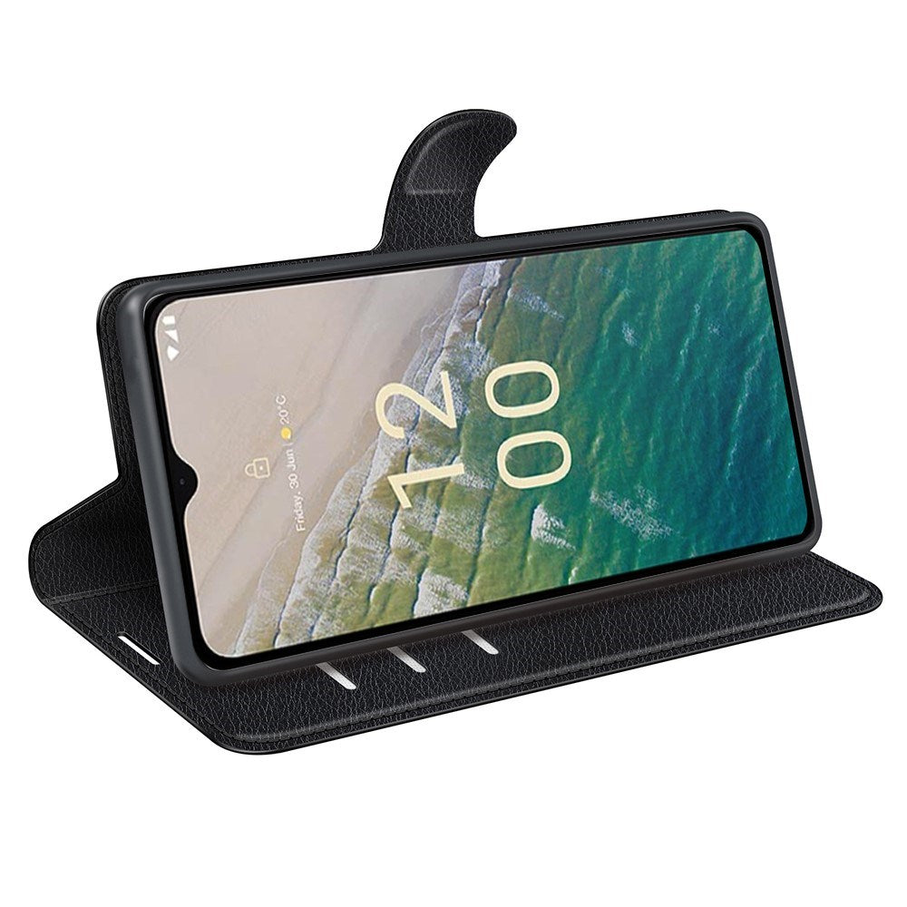 EIDERWOOD Nokia C32 Konstläder Flip Fodral m. Korthållare & Ställfunktion - Svart