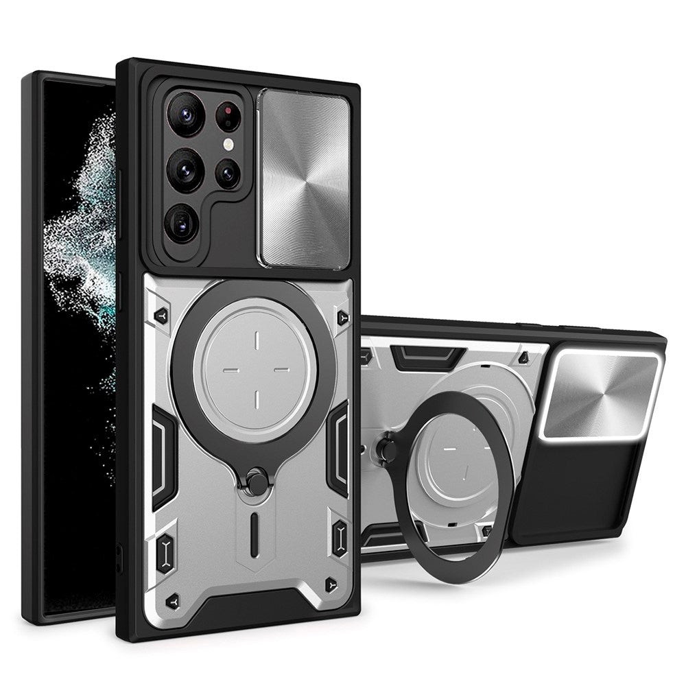 EIDERWOOD Samsung Galaxy S22 Ultra Hantverkar Skal m. Kickstand & Cam Slider - Silver