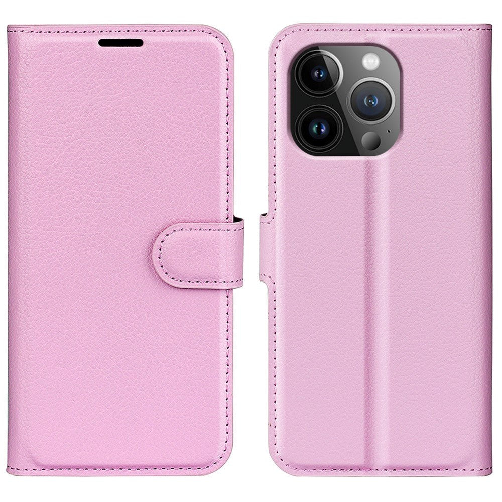 iPhone 15 Pro Max Litchi Läder Plånboksfodral - Rosa