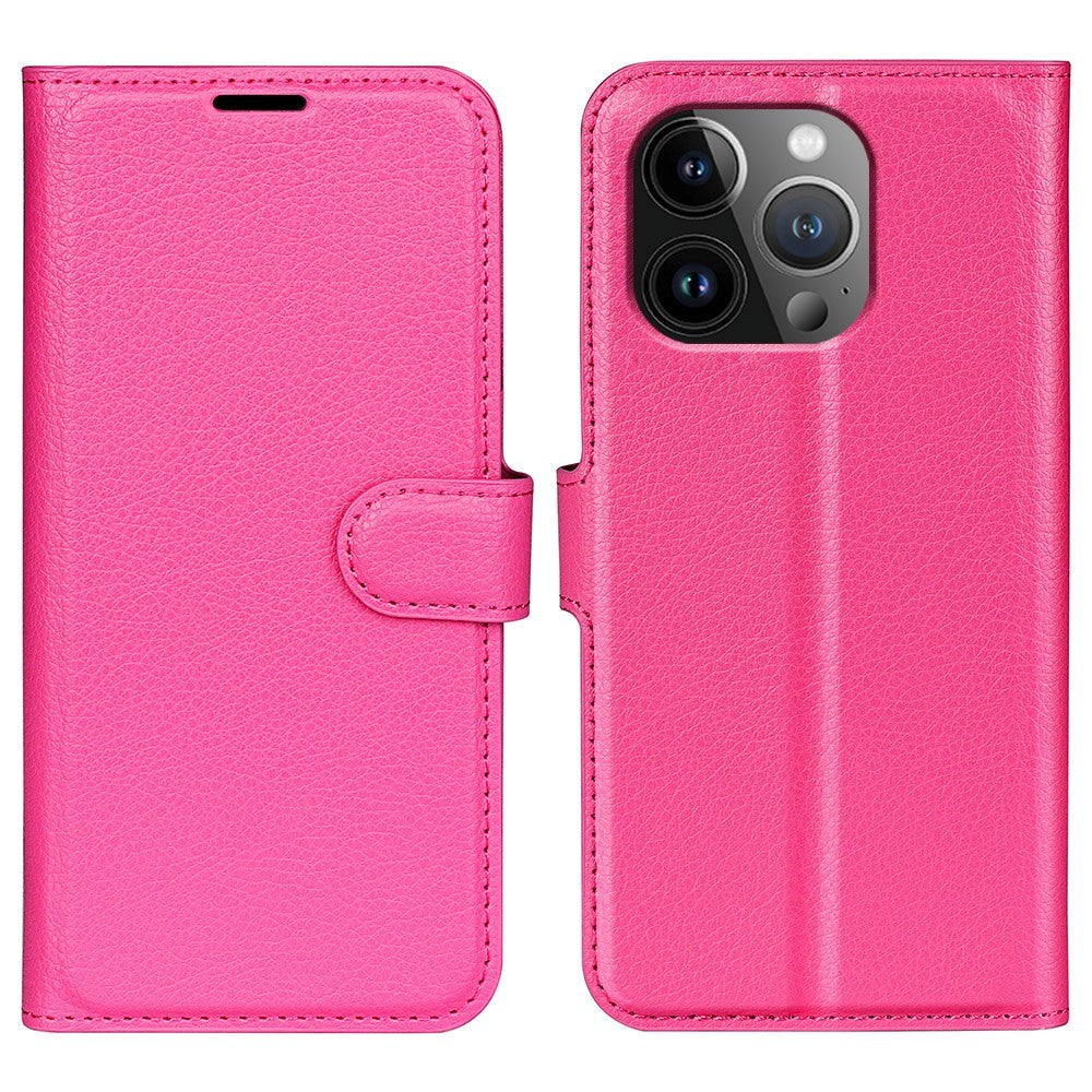 iPhone 15 Pro Max Litchi Läder Plånboksfodral - Rosa