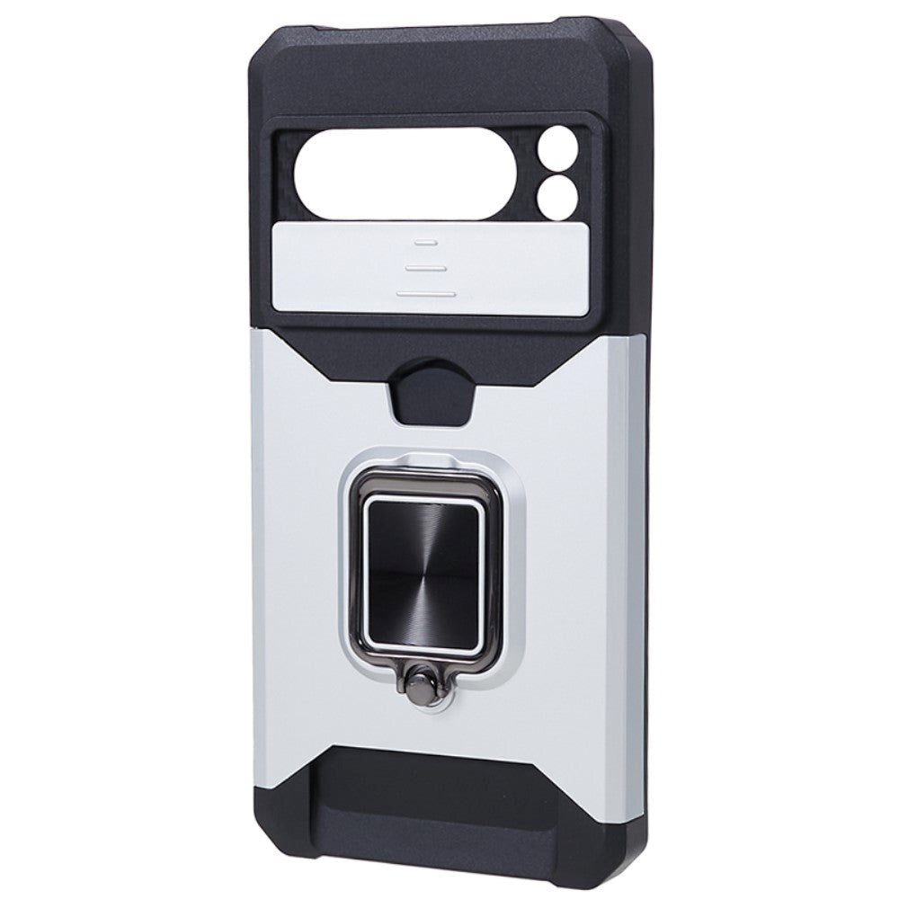 Google Pixel 8 Pro Tåligt Skal med Magnetisk Stativfunktion, Korthållare och Cam Slider - Silver