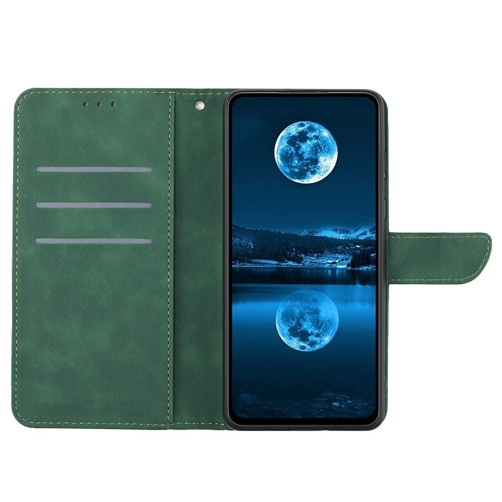iPhone 15 Pro Max Läder Plånboksfodral med Rem - Linjemönster - Grön