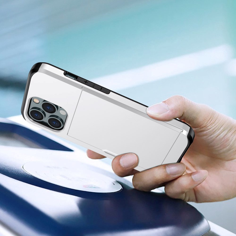 iPhone 15 Pro Plast Skal med Korthållare - Silver