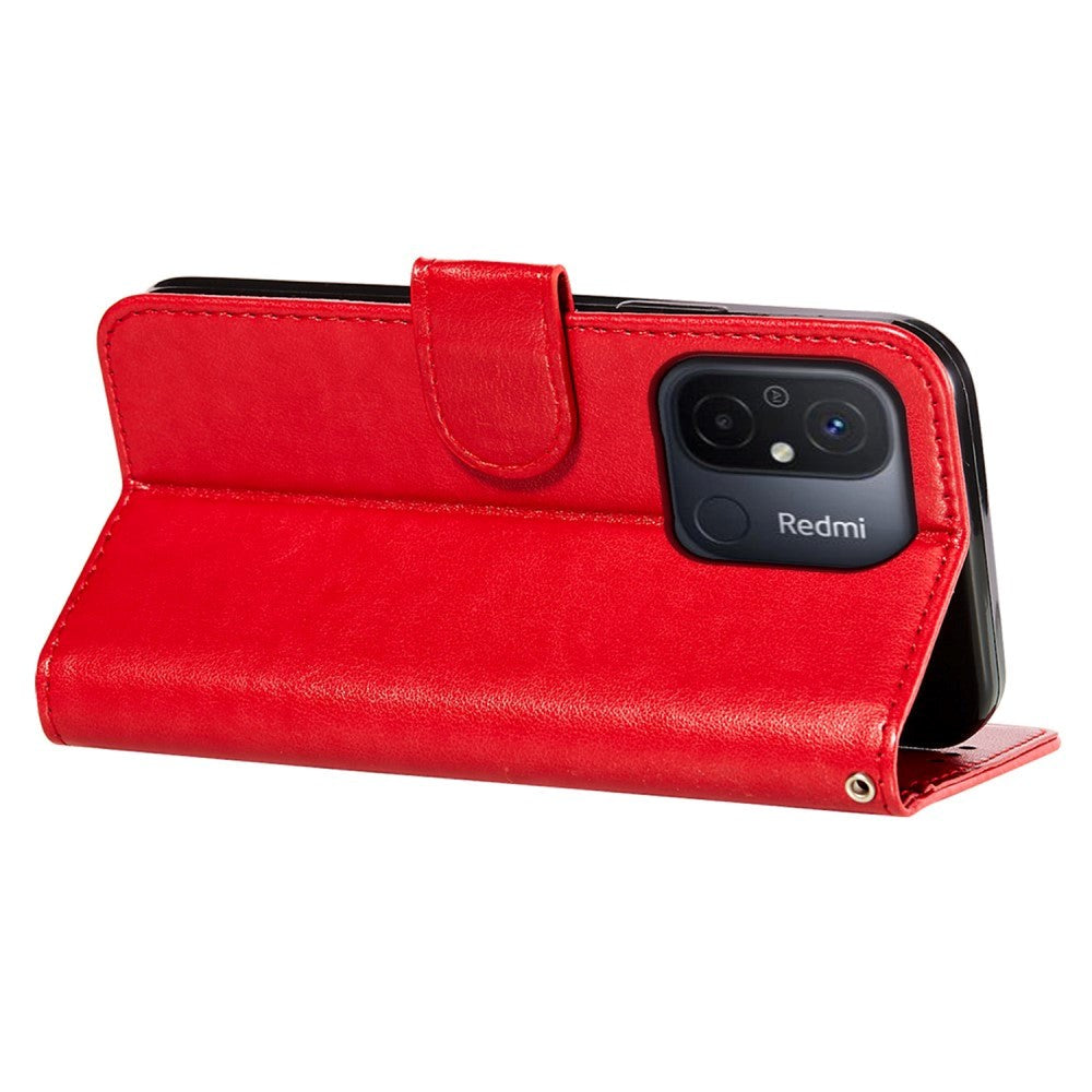Xiaomi Redmi 12C Läder Fodral med Plånbok och Rem - Röd