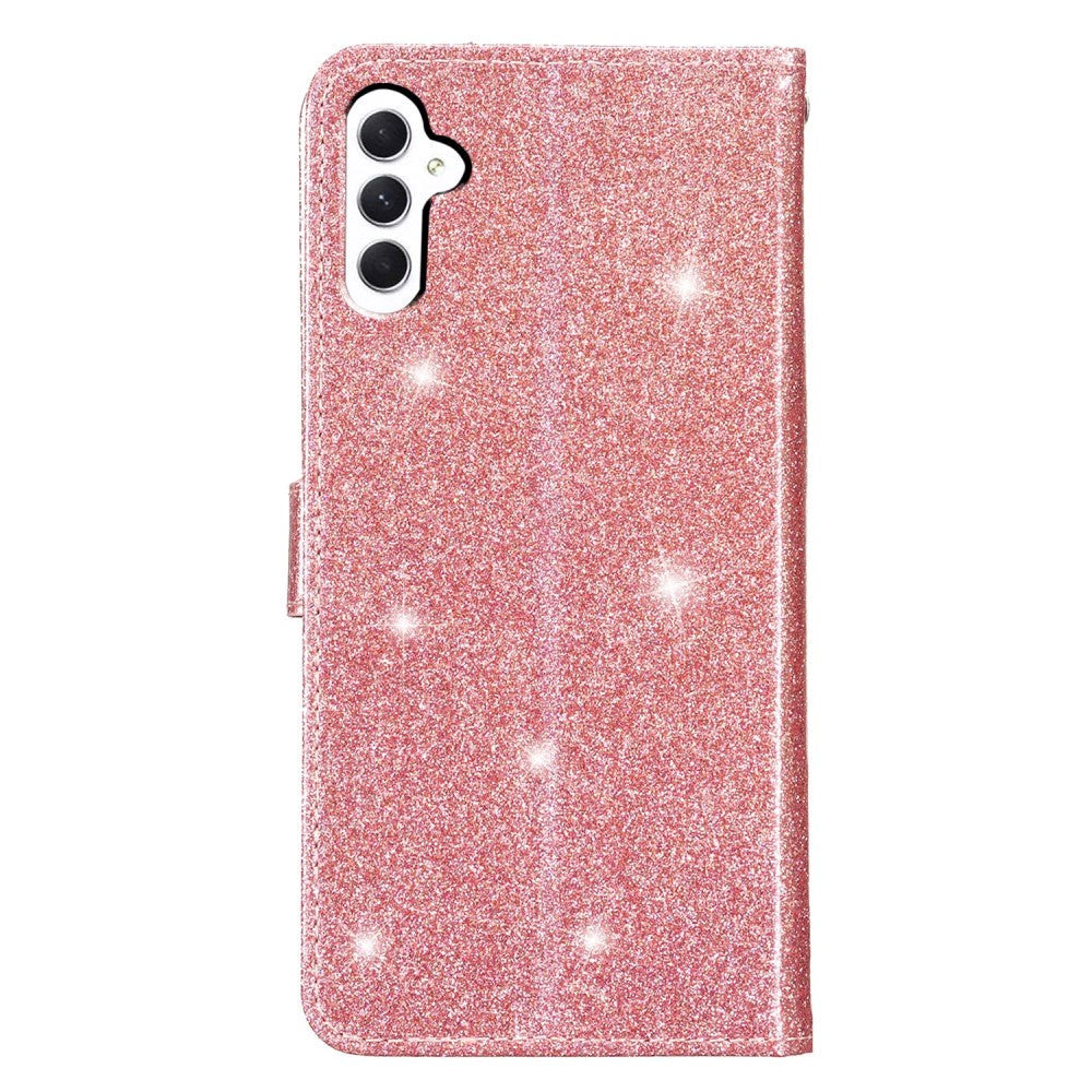 Samsung Galaxy A25 (5G) Läder Flip Fodral med Plånbok och Rem - Glitter - Rose Gold