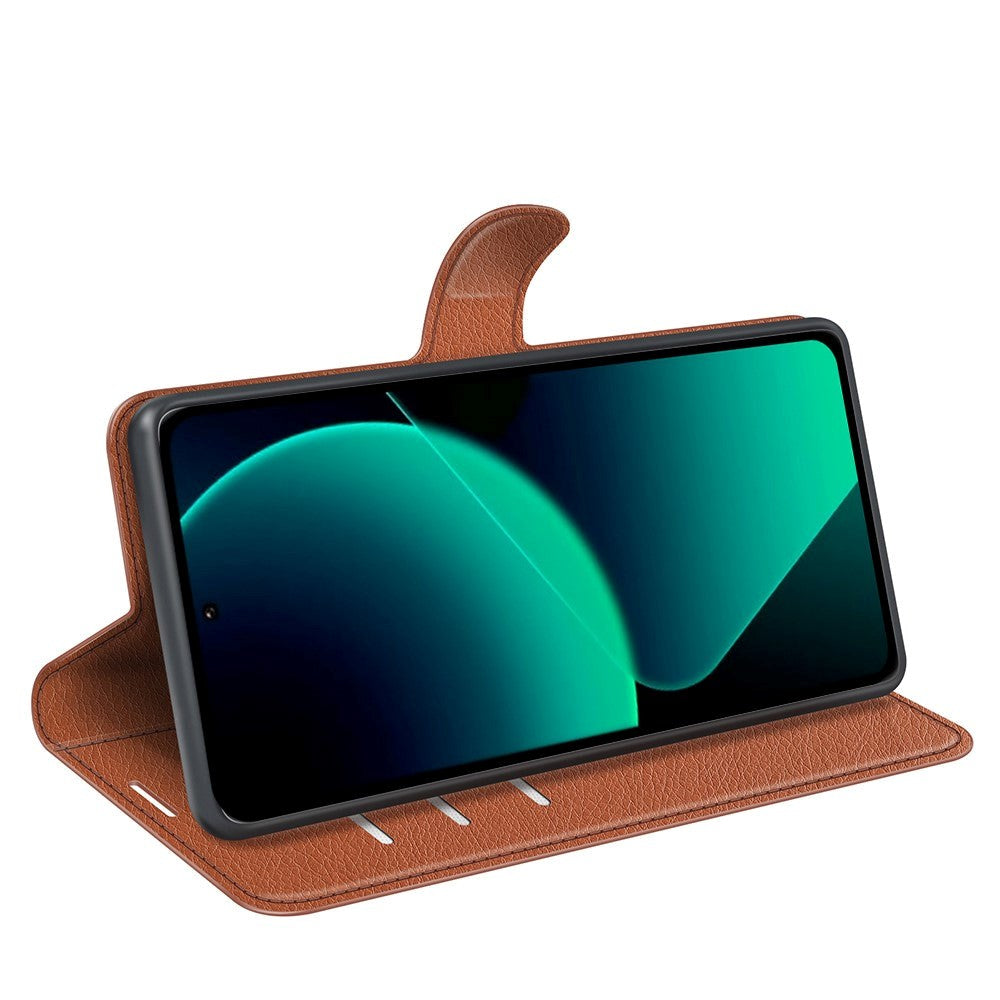 Xiaomi 13T / 13T Pro Litchi Plånboksfodral m. Imitationsläder - Brun