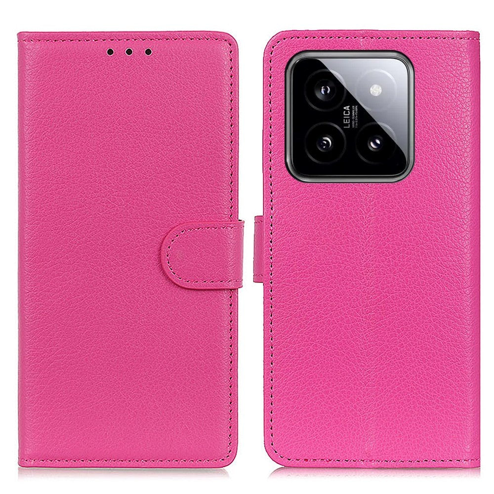 Xiaomi 14 Pro Plånboksfodral Litchi Textur - Rosa
