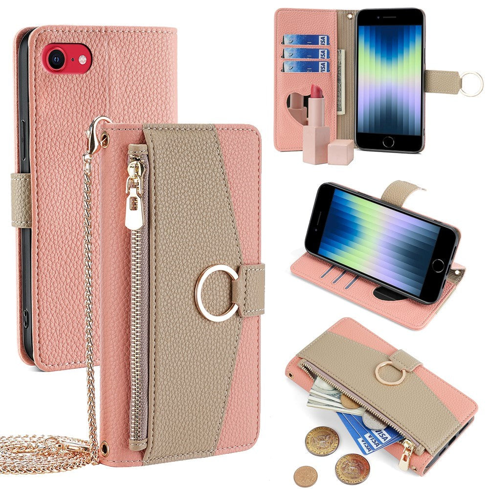iPhone SE (2022 / 2020) / 8 / 7 Läder 2-i-1 Flip-Fodral med Plånbok & Crossbody-Väska funktion - Rosa