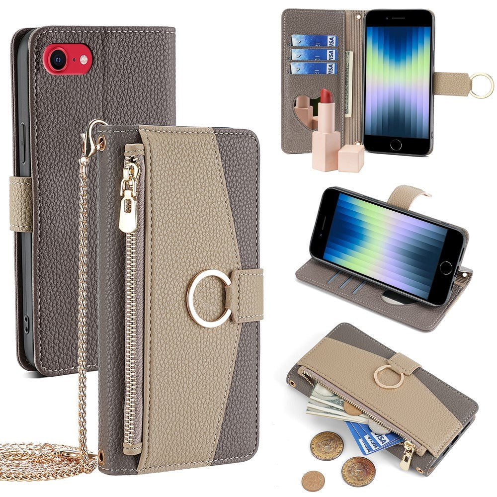 iPhone SE (2022 / 2020) / 8 / 7 Läder 2-i-1 Flip-Fodral med Plånbok & Crossbody-Väska funktion - Brun