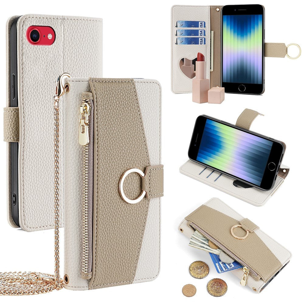 iPhone SE (2022 / 2020) / 8 / 7 Läder 2-i-1 Flip-Fodral med Plånbok & Crossbody-Väska funktion - Creme