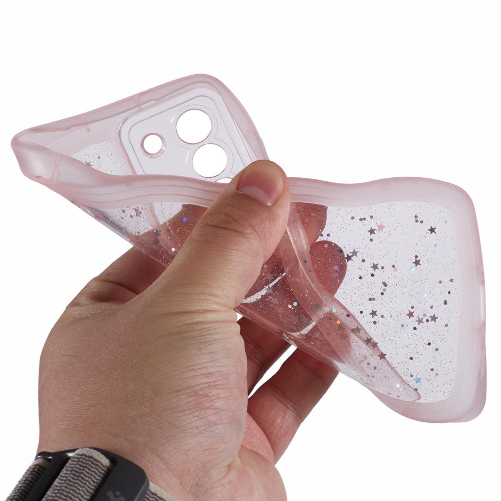 EIDERWOOD Samsung Galaxy S22+ (Plus) Flexibelt Plast Wavy Skal med Glitter - Genomskinlig / Rosa