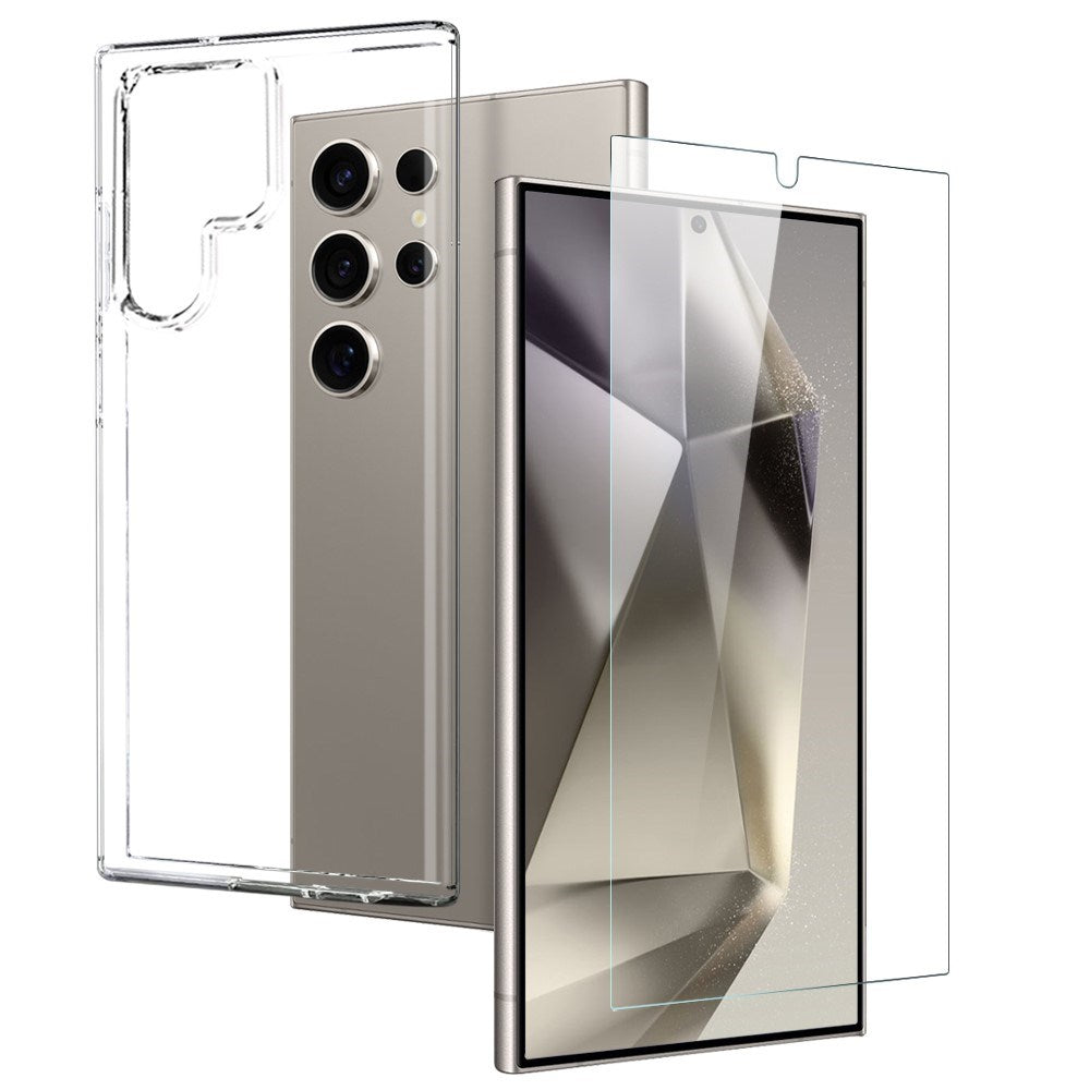 NORTHJO Samsung Galaxy S24 Ultra 2-i-1 Set Flexibelt Plast Skal med Härdat Skyddsglas - Genomskinlig