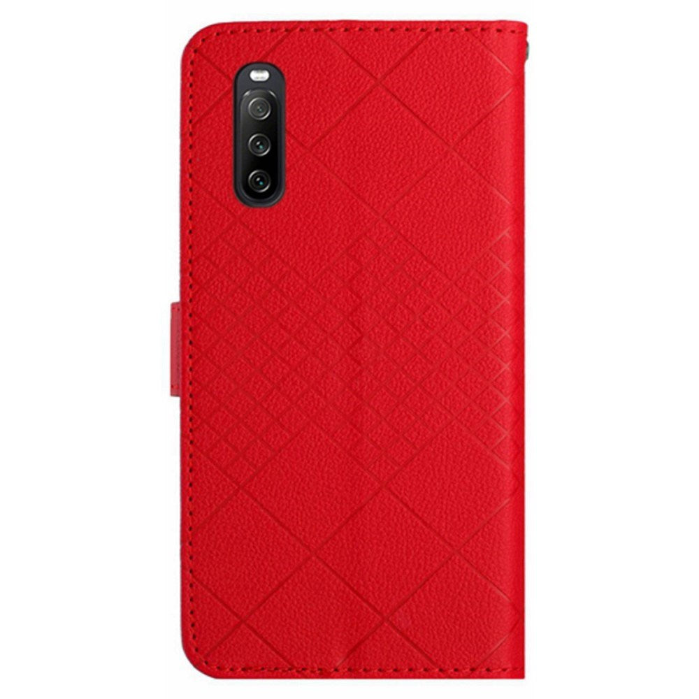 EIDERWOOD Sony Xperia 10 VI Läder Flip Fodral med Plånbok & Rem - Rombinprägling - Röd