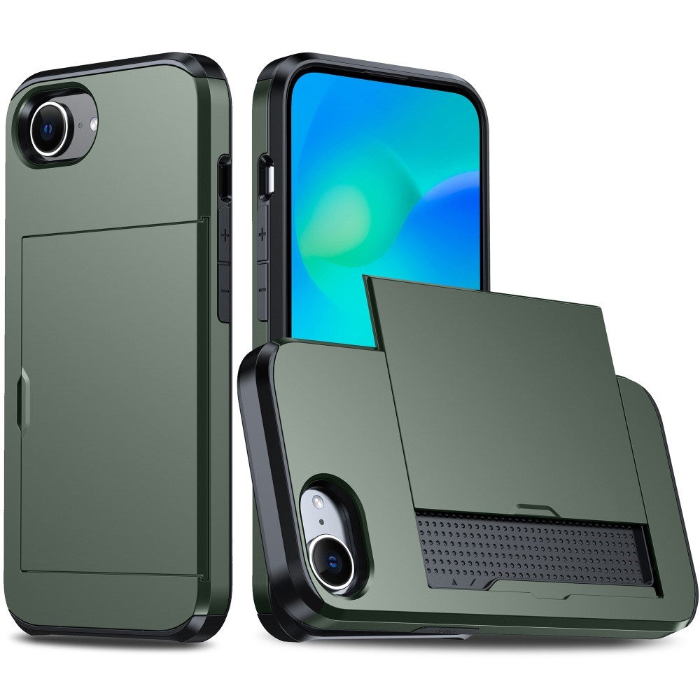 EIDERWOOD iPhone 16e Multifunktionellt Baksidesskydd med Kortfack - Mörkgrön