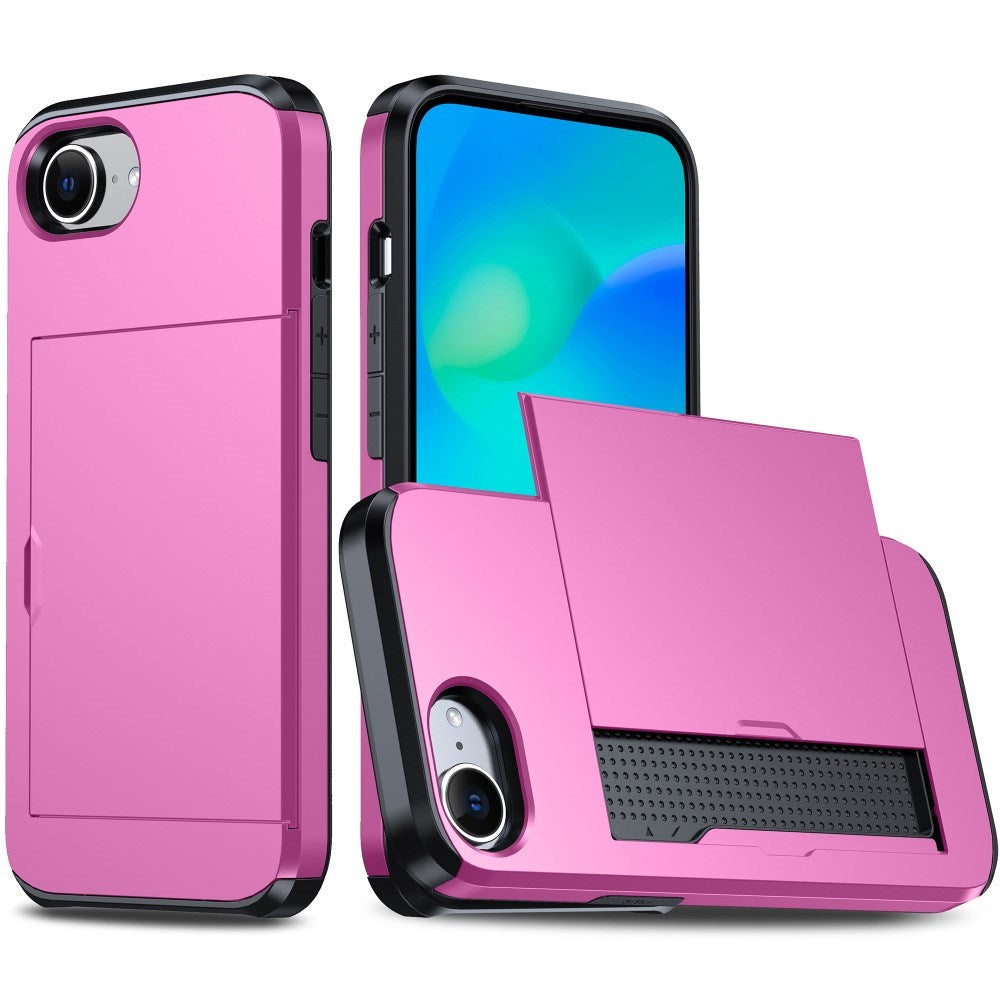 EIDERWOOD iPhone 16e Multifunktionellt Baksidesskydd med Kortfack - Pink