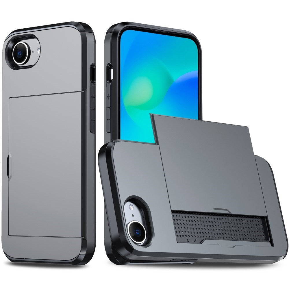 EIDERWOOD iPhone 16e Multifunktionellt Baksidesskydd med Kortfack - Grå