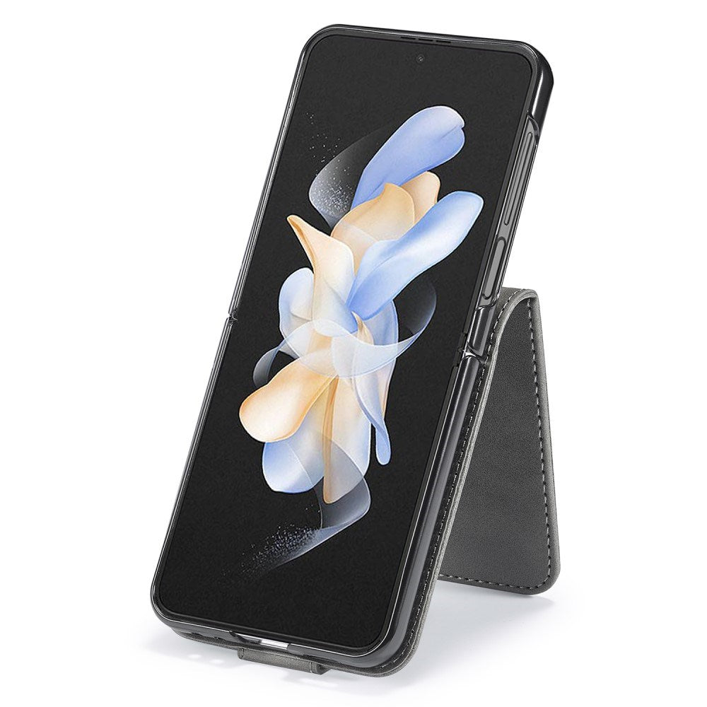 EIDERWOOD Samsung Galaxy Z Flip7 FE / Flip6 Konstläder Flip Fodral m. Korthållare & Ställfunktion - Grå