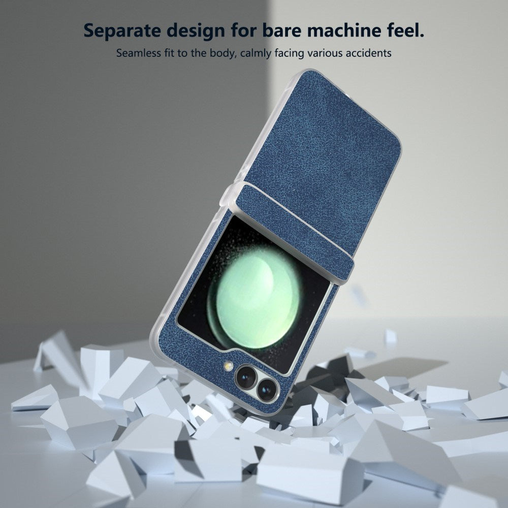 EIDERWOOD Samsung Galaxy Z Flip7 FE / Flip6 Läderklädd Plast Skal - Blå