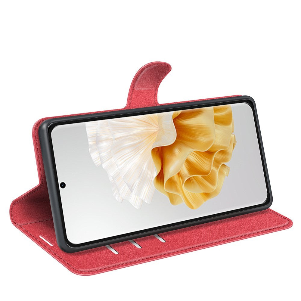 EIDERWOOD Huawei Pura 70 Konstläder Flip Fodral m. Korthållare & Ställfunktion - Röd