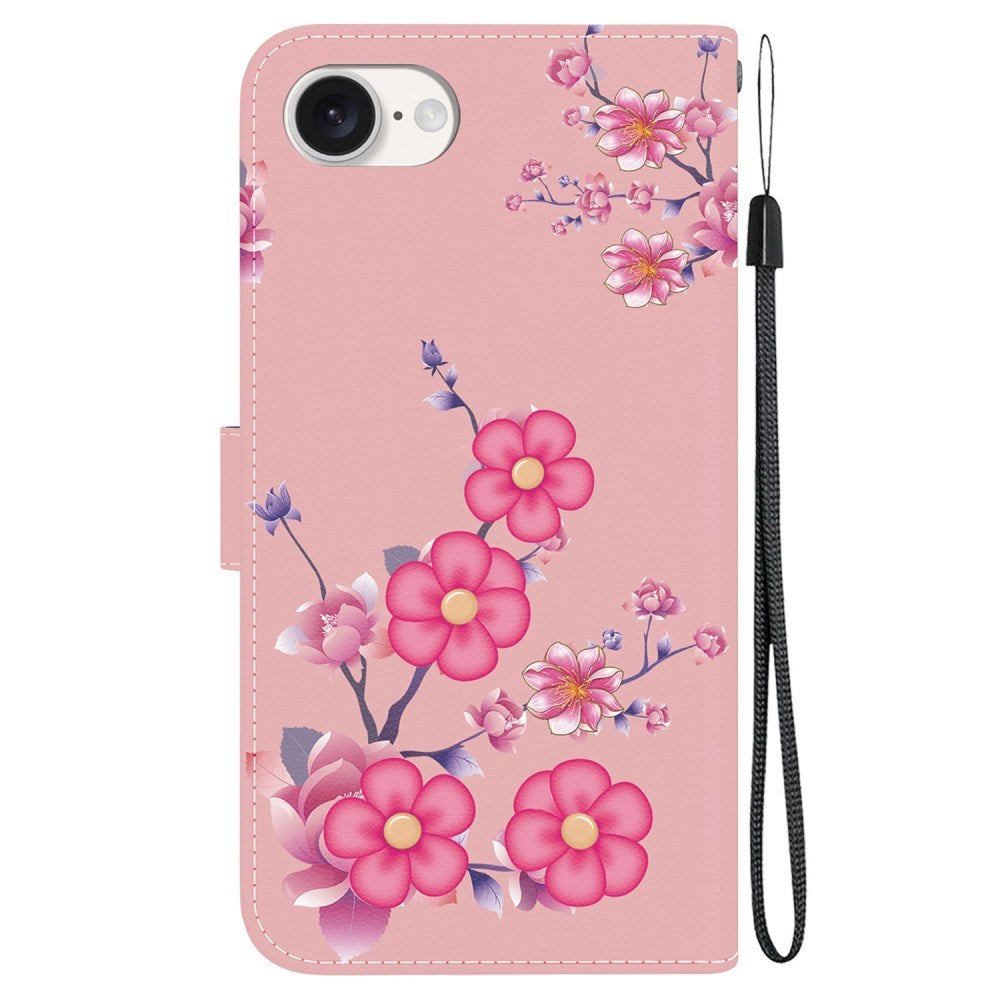 EIDERWOOD iPhone 17e / 16e Konstläder Plånboksfodral med Rem - Rosa med Blommor